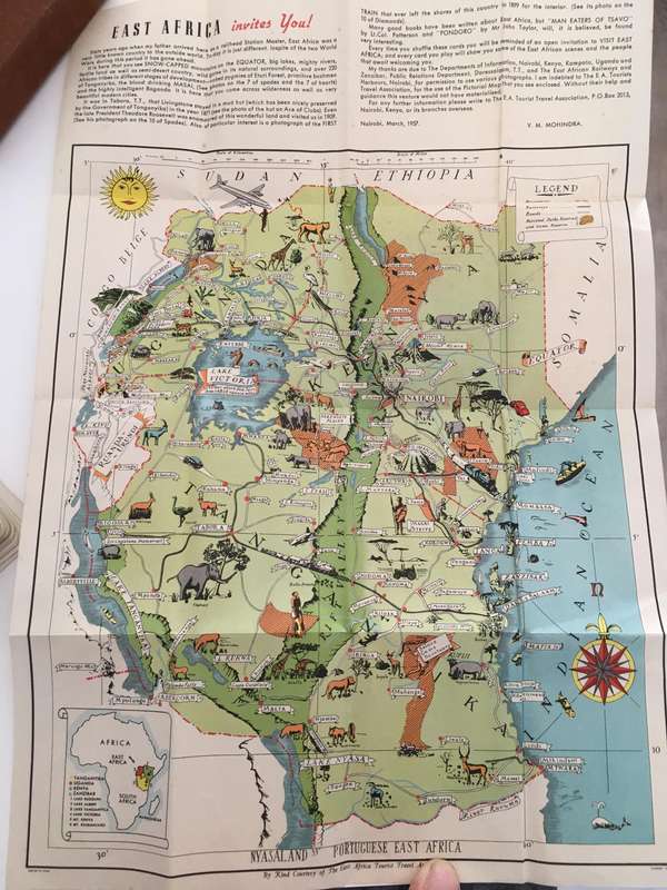 VINTAGE EAST AFRICAN  1950'S PLAYING CARDS AND OLD EUROPE MAP