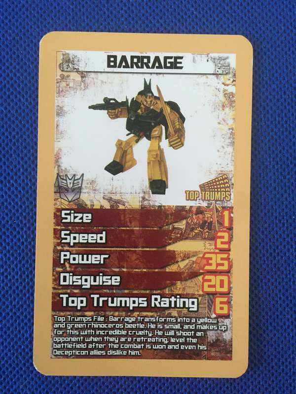 TOP TRUMPS - TRANS FORMERS CELEBRATE 30 YEARS TRADING CARD - BARRAGE