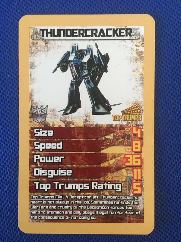 TOP TRUMPS TRANS FORMERS  CELEBRATING 30 YEARS - TRADING CARD - THUNDERCRACKER