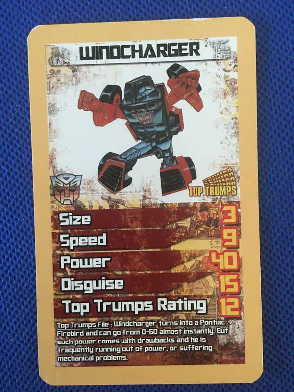 TOP TRUMPS - TRANS FORMERS CELEBRATE 30 YEARS TRADING CARD - WINDCHARGER
