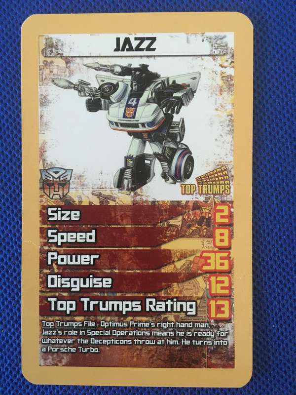 TOP TRUMPS  TRANS FORMERS  CELEBRATING 30 YEARS  TRADING CARD - JAZZ