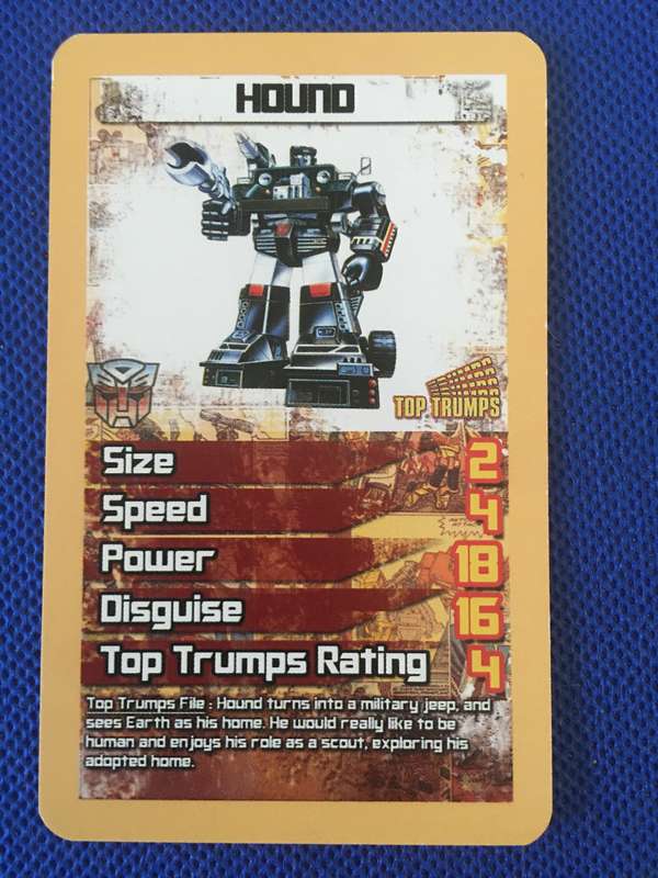 TOP TRUMPS - TRANS FORMERS CELEBRATE 30 YEARS TRADING CARD - HOUND