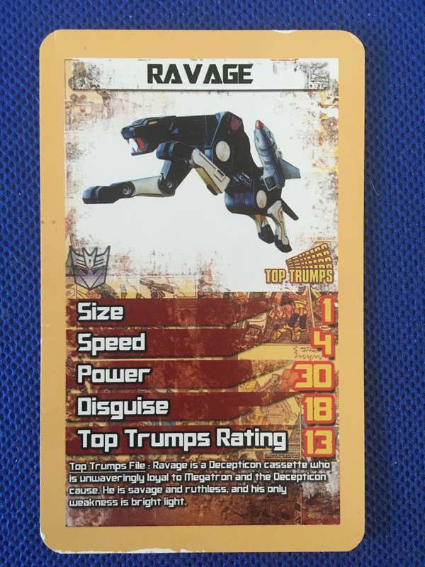 TOP TRUMPS - TRANS FORMERS CELEBRATE 30 YEARS TRADING CARD - RAVAGE