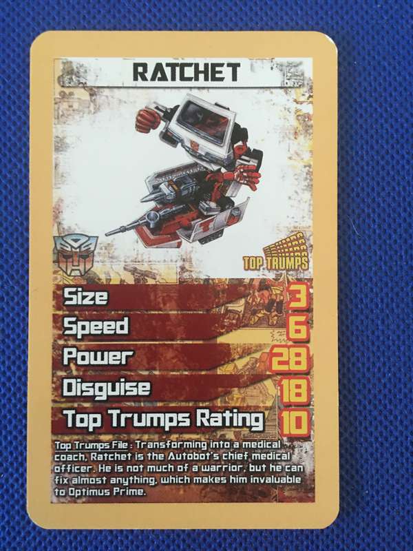 TOP TRUMPS TRANS FORMERS  CELEBRATING 30 YEARS - TRADING CARD - RATCHET