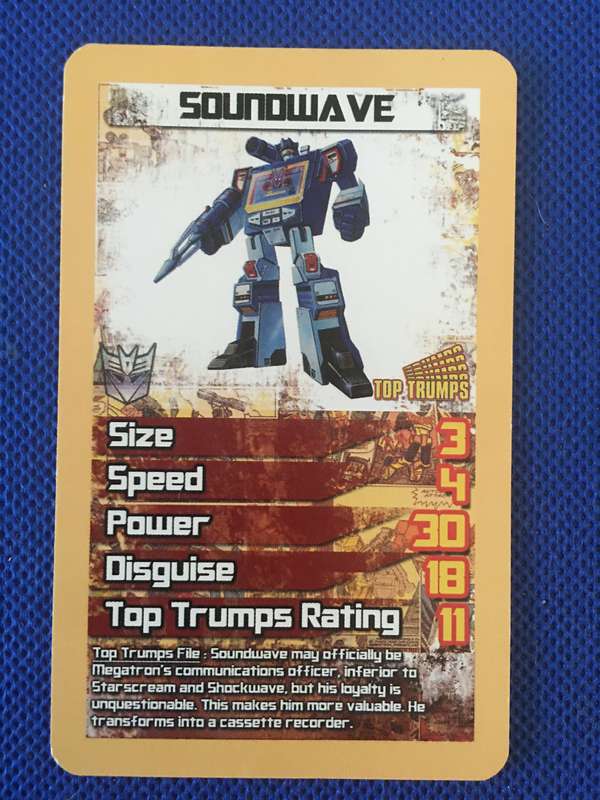TOP TRUMPS TRANS FORMERS  CELEBRATING 30 YEARS - TRADING CARD - SOUNDWAVE