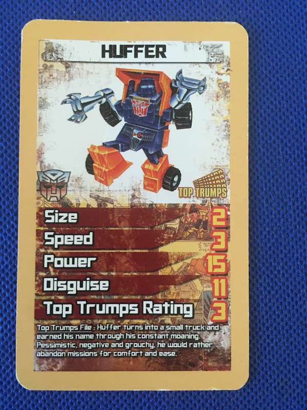 TOP TRUMPS - TRANS FORMERS CELEBRATE 30 YEARS TRADING CARD - HUFFER