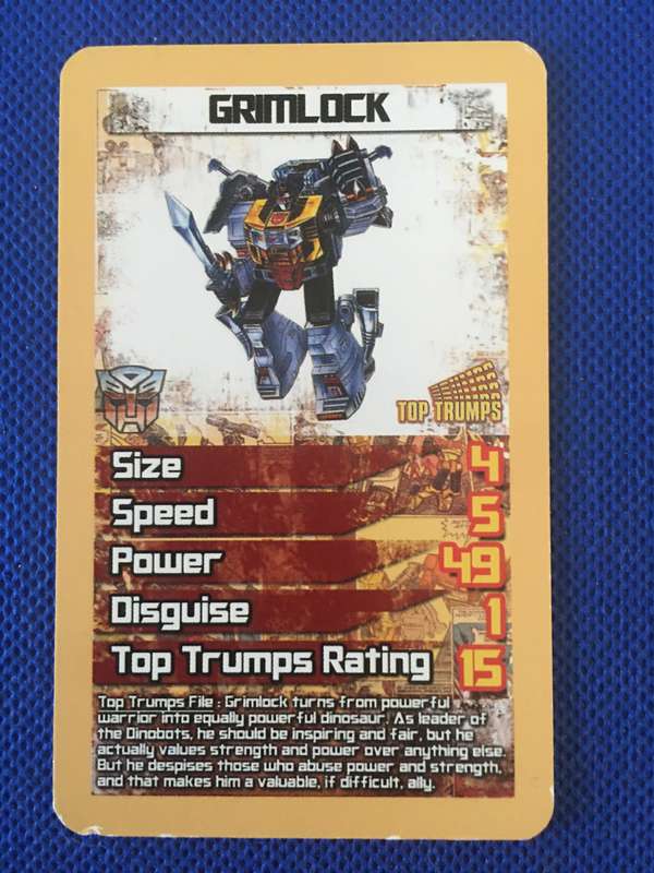 TOP TRUMPS - TRANS FORMERS CELEBRATE 30 YEARS TRADING CARD - GRIMLOCK