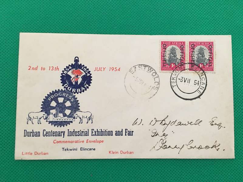 VINTAGE   FIRST DAY COVER DURBAN CENTENARY INDUSTRIAL - 1954