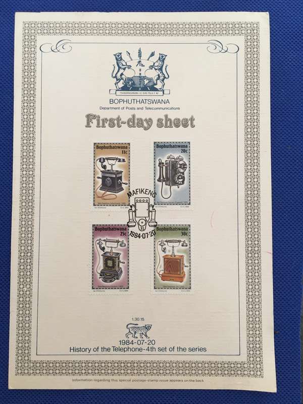 BOPHUTHATSWANA  1984 - FIRST-DAY SHEET - HISTORY OF THE TELEPHONE