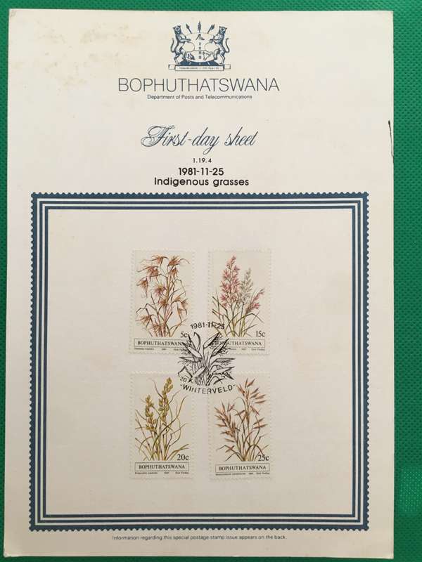 BOPHUTHATSWANA FIRST DAY SHEET - 1981 - GRASSES