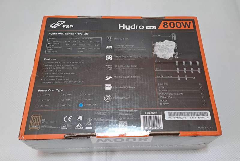 FSP Hydro Pro 800Watt Bronze ATX power supply (Sealed in box)