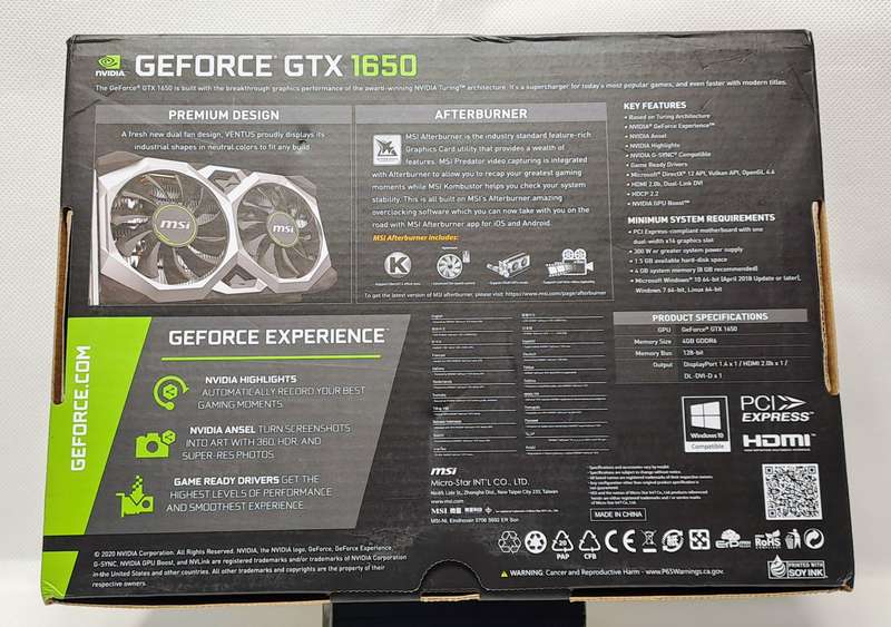 MSI Nvidia Geforce GTX1650 Ventus XS OCV2 Edition 4Gb GDDR6 GPU