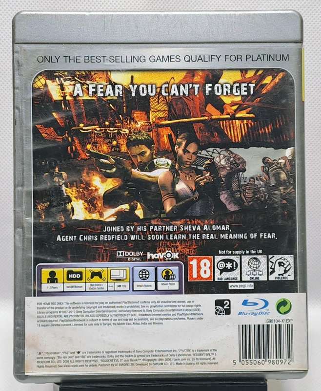 Resident Evil 5 - Sony PlayStation 3 / PS3 Game (Platinum)