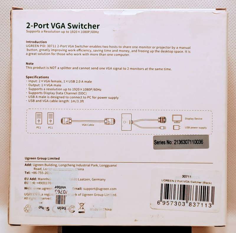 Ugreen 2-Port VGA Switcher