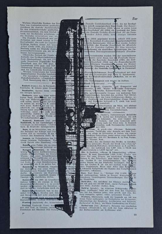 Fineliner Object Art Print on Vintage Dictionary Page (p99 - HMS Warrior Submarine) (240mm x 160mm)