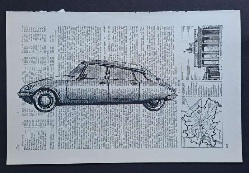 Fineliner Object Art Print on Vintage Dictionary Page (p122 - Citroen) (240mm x 160mm)