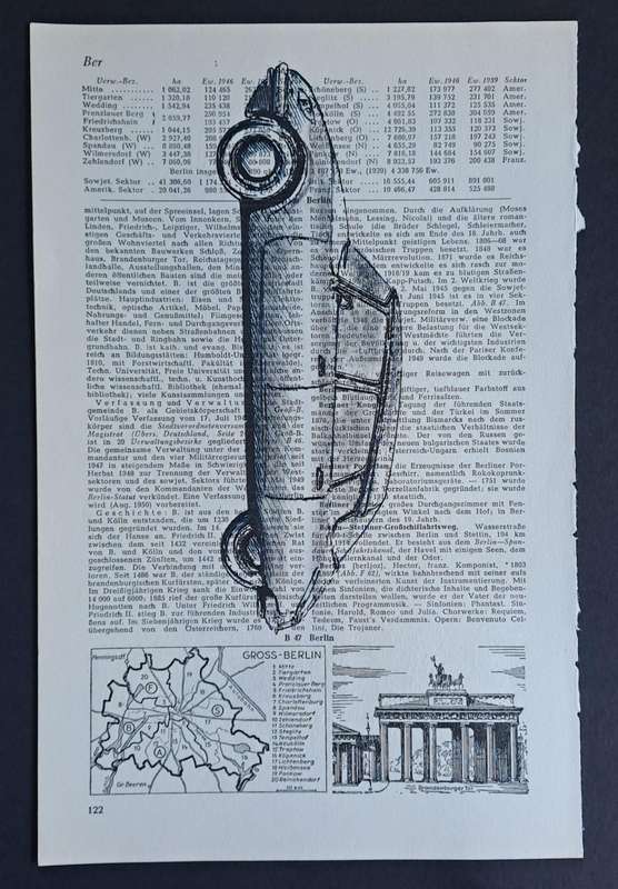 Fineliner Object Art Print on Vintage Dictionary Page (p122 - Citroen) (240mm x 160mm)