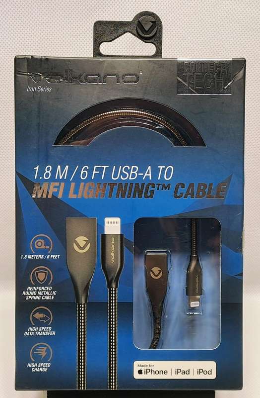 Volkano Iron Series 1.8m / 6ft USB-A to MFI Lightning Cable (Grey)