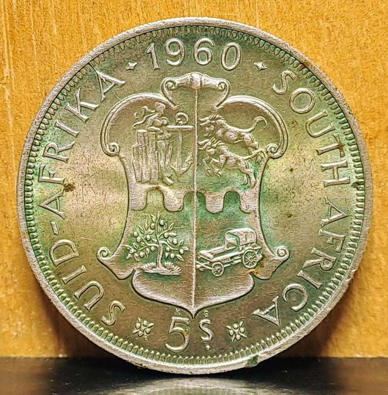 South African 5 Shilling Coin  1910 to 1960 Unity Is Strength Anniversary (Commemorative Silver)