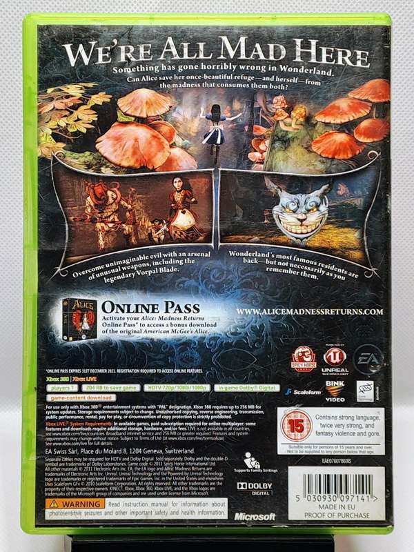 Alice Madness Returns - Microsoft Xbox 360 Game (Xbox One/Series Compatible)