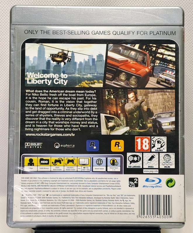 Grand Theft Auto IV (GTA 4) - Sony PlayStation 3 / PS3 Game (Platinum)(Complete)