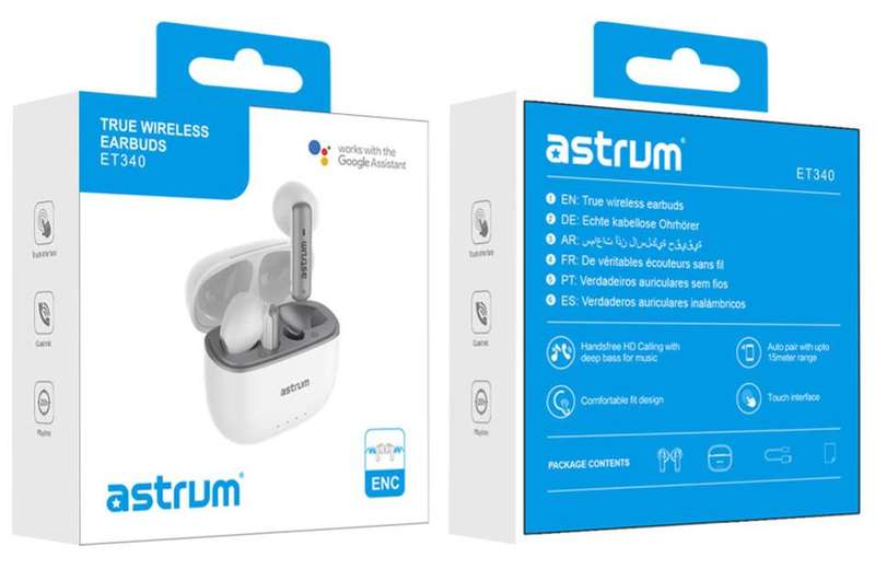 Astrum ET340 True Wireless Earphones, ENC Mic, Bluetooth 5.3 In-ear Earbuds - White