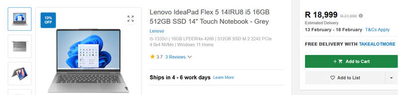 Lenovo IdeaPad Flex | 13th Gen Core i5-1335U, 256GB SSD, 16GB RAM | Touchscreen | Bargain
