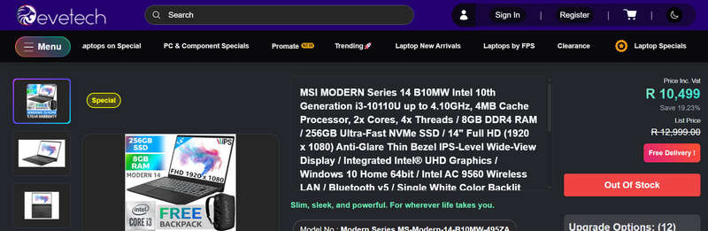 MSI Modern 14 B10MW | 10th Gen i3, 16GB Ram, 256GB SSD, FHD, Backlit Keyboard, Win 11