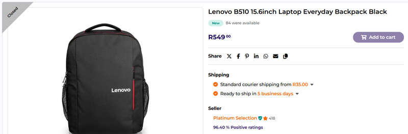 Lenovo B510 15.6' Laptop Everyday Backpack Black