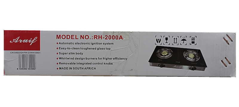 Two Burner Auto Ignition Tempered Glass Gas Stove, removable integrated control knobs