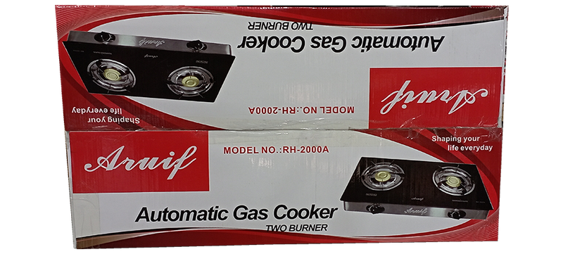 Two Burner Auto Ignition Tempered Glass Gas Stove, removable integrated control knobs