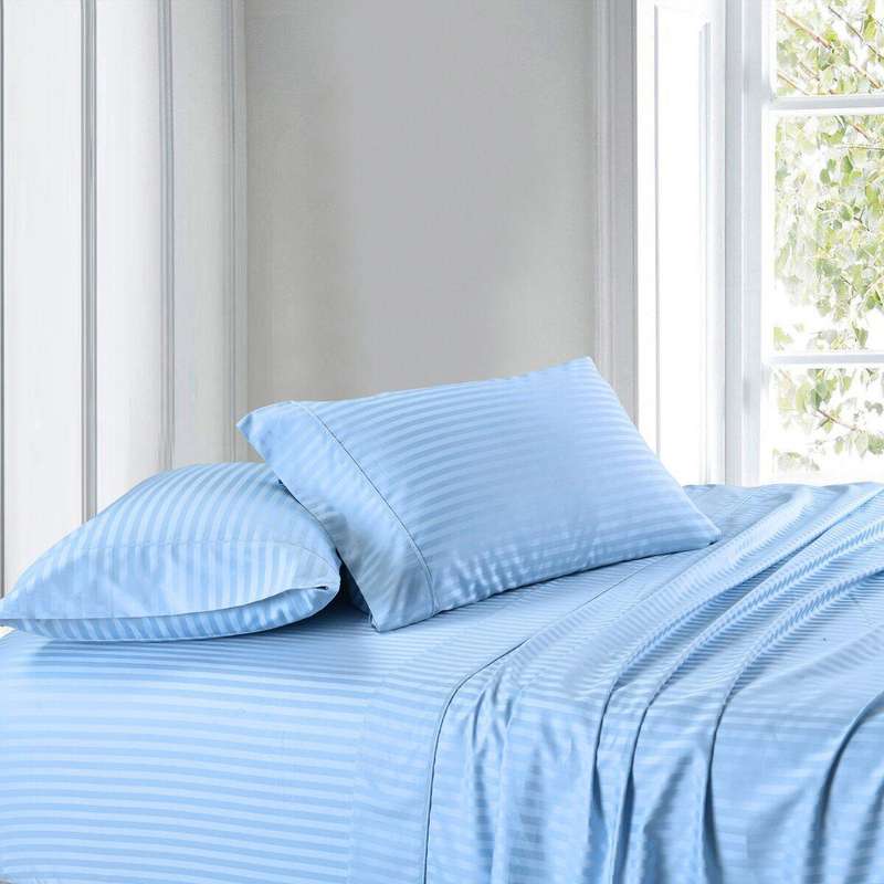 4pc Queen Sheet Set, incl 1 Flat sheet, 1 Fitted sheet and 2 Std Pillowcases, Skye Blue Lined