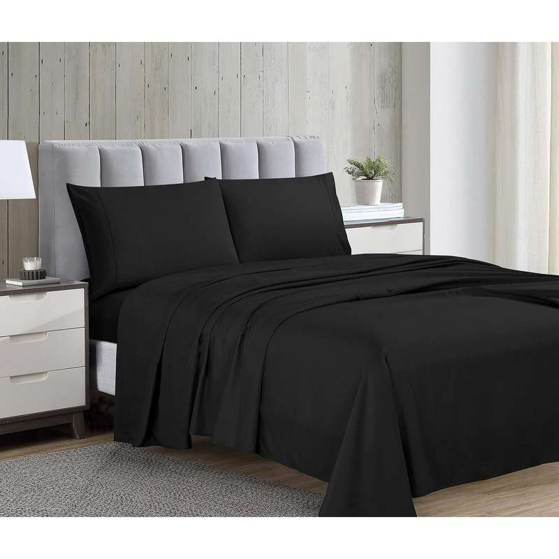 4Pc 100% Cotton Sheet Set, Queen/King, Black, Choose your size