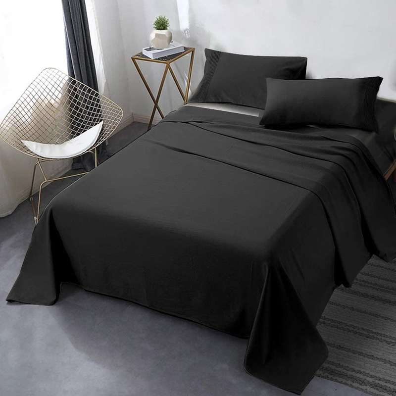 4Pc 100% Cotton Sheet Set, Queen/King, Black, Choose your size