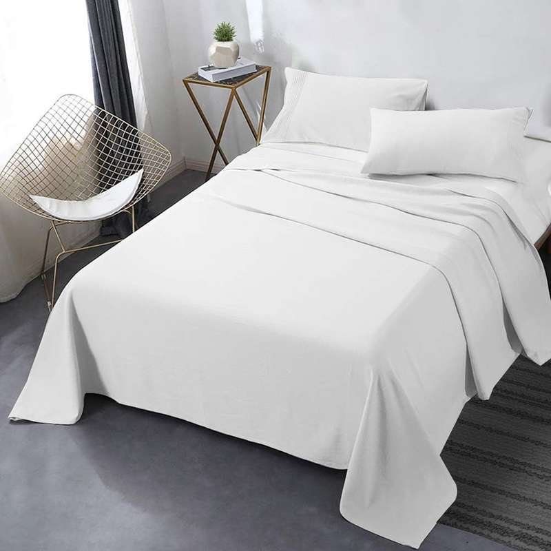 4Pc 100% Cotton Queen Sheet Set, Incl 1 Flat sheet, 1 Fitted sheet and 2 Std pillowcases, White