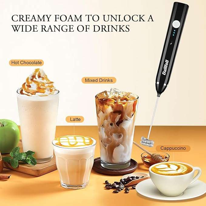 Handheld 1200mAh USB Rechargeable Electric Foam Maker, 3 Speeds with 2 Whisks, Powerful and Fast
