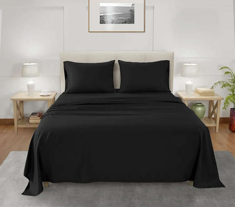 4Pc 100% Cotton Sheet Set, Queen/King, Black, Choose your size