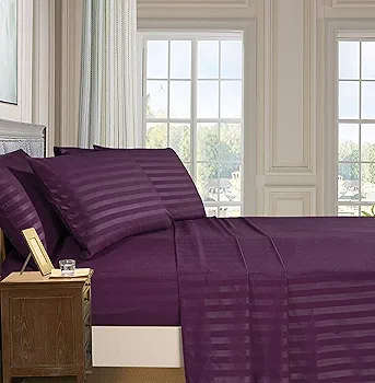 4pc Queen Sheet Set, includes 1 Flat sheet, 1 Fitted sheet and 2 Standard pillow cases, Purple Lined
