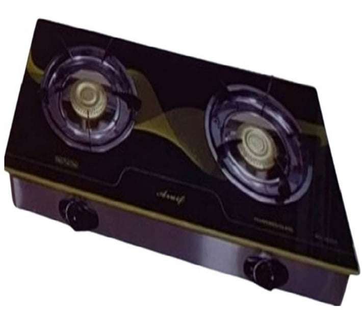 Two Burner Auto Ignition Tempered Glass Gas Stove, removable integrated control knobs