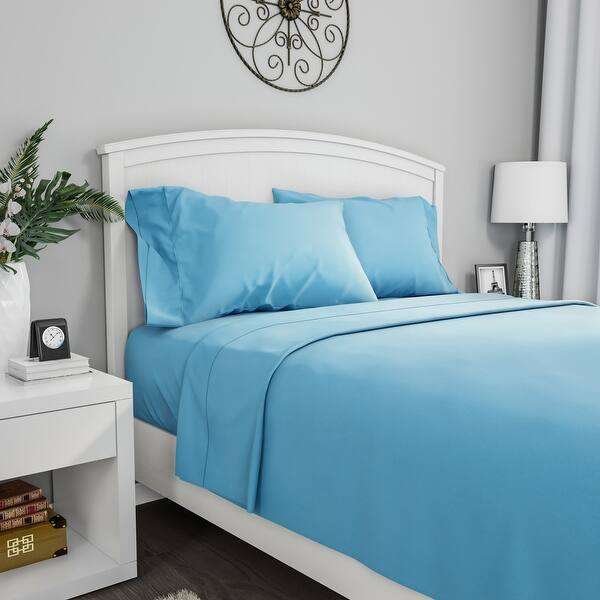 4pc Queen Sheet Set, includes 1x Flat Sheet, 1 x Fitted sheet and 2 Pillow cases, Ocean Blue Lined