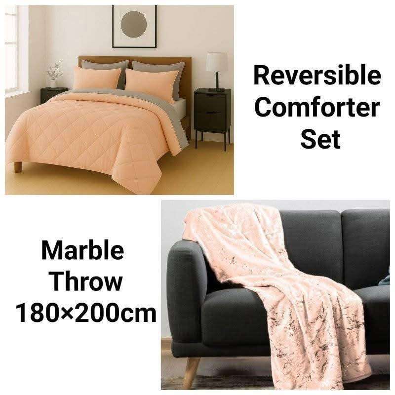 6Pc Reversible Comforter Set, Queen Size, with Marble Blanket, also in Dbl size, choose your colors