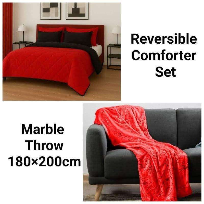 6Pc Reversible Comforter Set, Queen Size, with Marble Blanket, also in Dbl size, choose your colors