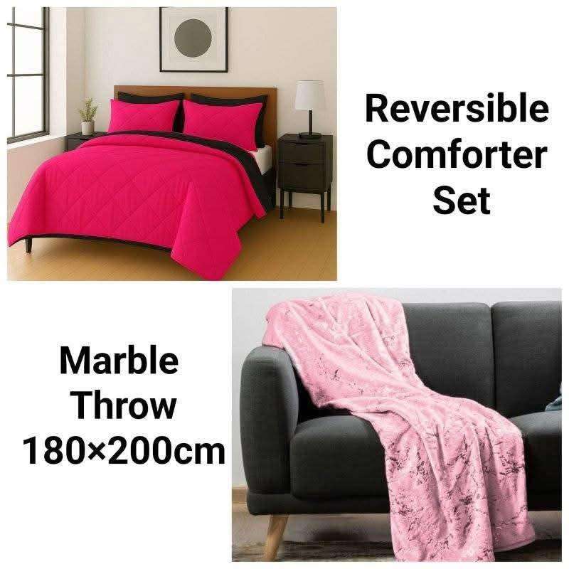6Pc Reversible Comforter Set, Queen Size, with Marble Blanket, also in Dbl size, choose your colors