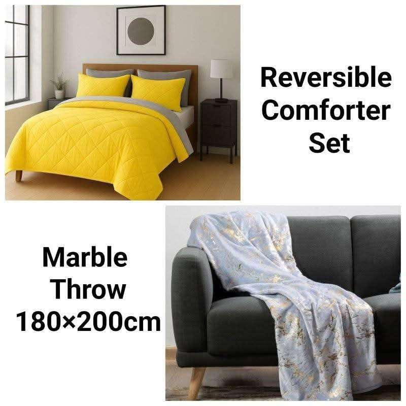 6Pc Reversible Comforter Set, Queen Size, with Marble Blanket, also in Dbl size, choose your colors