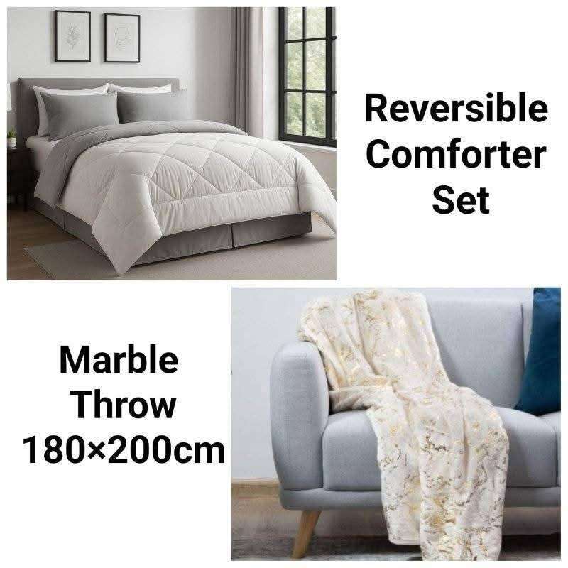6Pc Reversible Comforter Set, Queen Size, with Marble Blanket, also in Dbl size, choose your colors