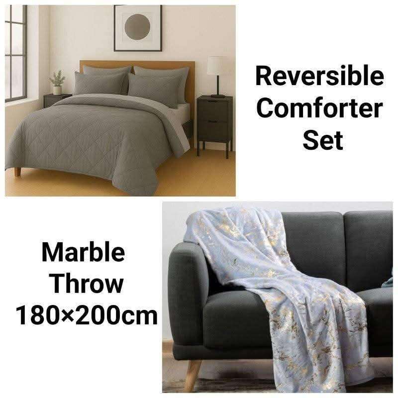 6Pc Reversible Comforter Set, Queen Size, with Marble Blanket, also in Dbl size, choose your colors