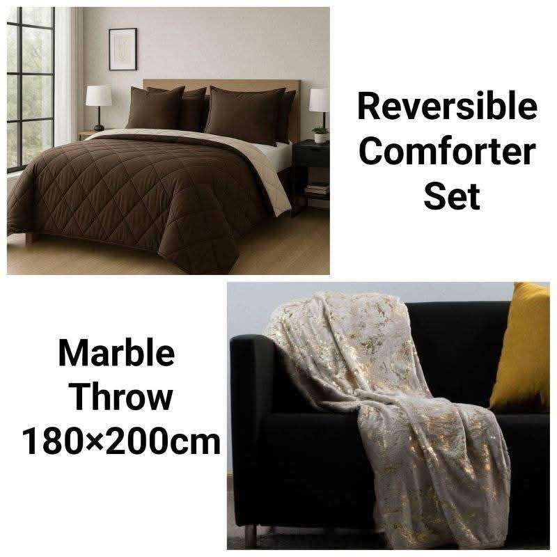 6Pc Reversible Comforter Set, Queen Size, with Marble Blanket, also in Dbl size, choose your colors