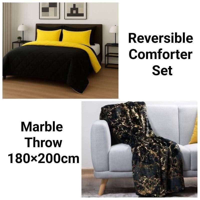 6Pc Reversible Comforter Set, Queen Size, with Marble Blanket, also in Dbl size, choose your colors