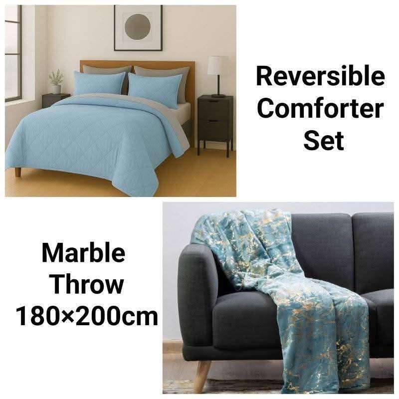 6Pc Reversible Comforter Set, Queen Size, with Marble Blanket, also in Dbl size, choose your colors
