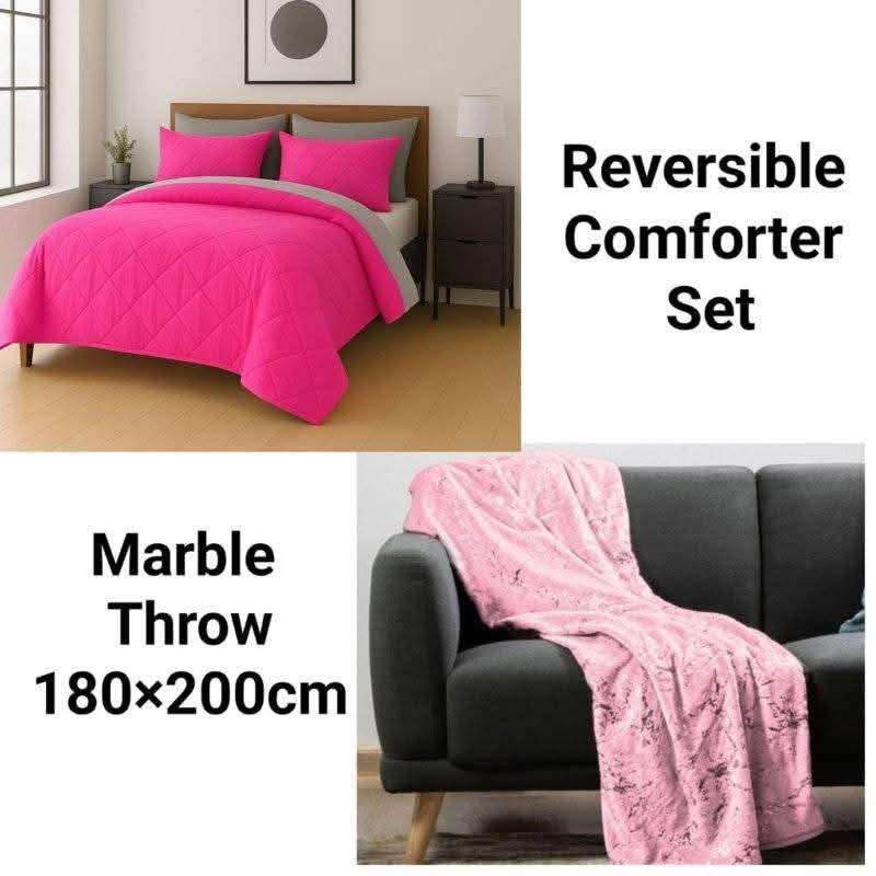 6Pc Reversible Comforter Set, Queen Size, with Marble Blanket, also in Dbl size, choose your colors